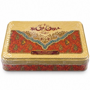 چهار لوز جعبه فلزی طرح ترمه 500 گرم ( شیرینی سنتی یزد )