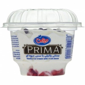 میهن بستنی لیوانی وانیلی با سس میوه ای