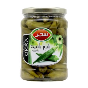 سحر شور بامیه شیشه 630گ سحر شور بامیه شیشه 630گ