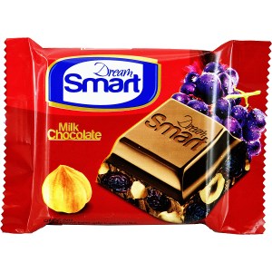 شیرین عسل شکلات شیری کشمش و فندق دریم اسمارت 50گ