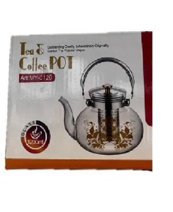 قوری شیشه ای درب استیل چاپدار 1200م